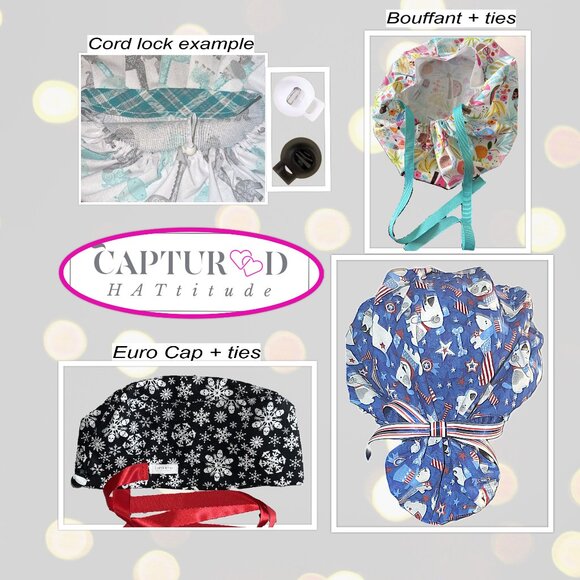 Womens Christmas Bouffant Scrub Cap Candy Cane Gnomes * Handmade - Picture 5 of 7